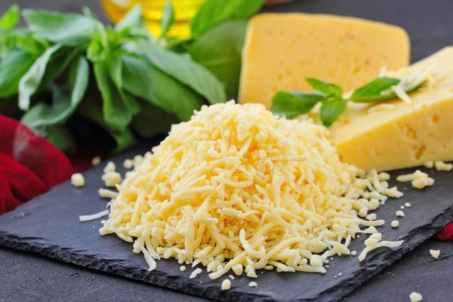 Grated cheese on the table